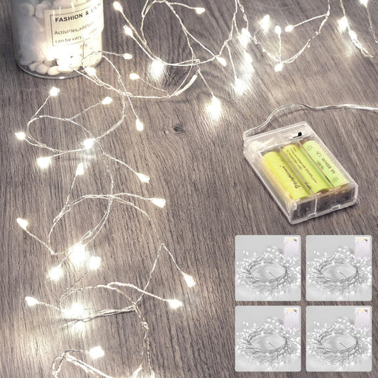 Rynx | 4 Pack Fairy Lights Battery Operated, Flashing Light String Waterproof Silver Wire 5 Feet 60 Led Twinkling Stars Lights For Diy Wreath Wedding Party Bedroom Mason Jar Holiday Christmas, Pure White