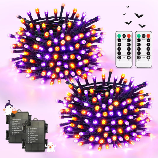 Rynx | Jmexsuss Orange And Purple Halloween Lights Battery Operated, Each 33 Ft Indoor Halloween Lights Outdoor Waterproof, 2 Pack 100 LED Christmas Lights For Halloween Christmas Trees Decor