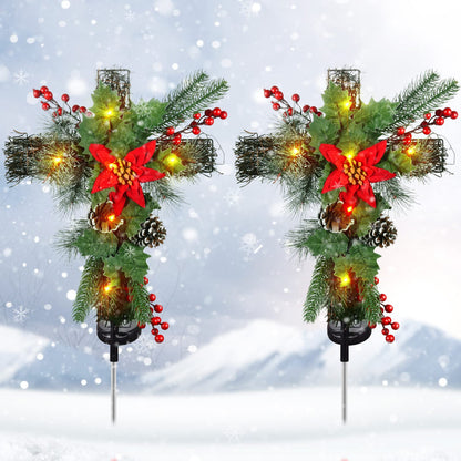 Rynx | Aiscool 2 Pack Solar Cross Stake Lights - Waterproof, Automatic On/Off, 10 LEDs For Christmas Decoration