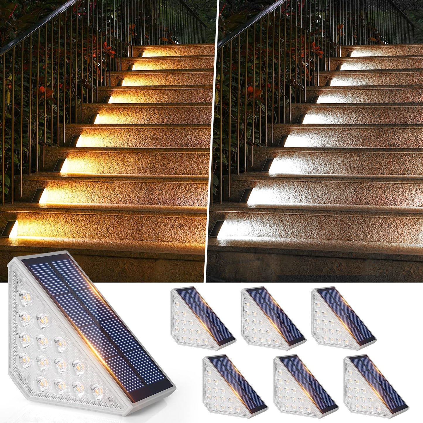 Rynx | Solar Step Lights 6-Pack, Upgraded 2 in 1 LED Step Lights Waterproof, Outdoor Patio Lights with 2 Colors, Solar-Powered Lights F