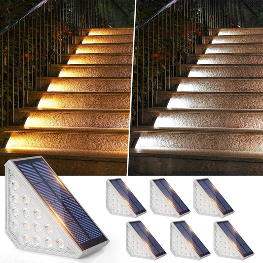 Rynx | Solar Step Lights 6-Pack, Upgraded 2 in 1 LED Step Lights Waterproof, Outdoor Patio Lights with 2 Colors, Solar-Powered Lights F