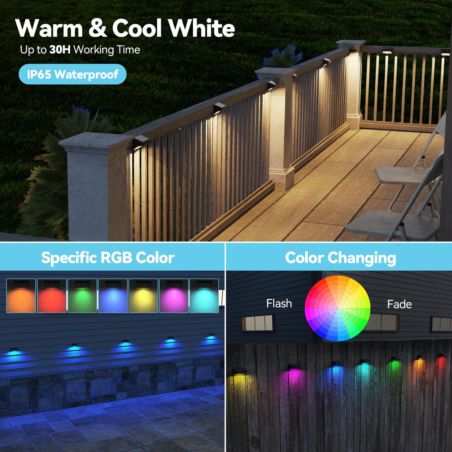 Rynx | Bridika Solar Wall Light - 8 Pack Waterproof LED Warm White & RGB Outdoor Wall Lamps