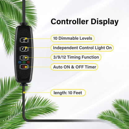 Rynx | Ipower 60W Led Grow Lights - Full Spectrum Plant Strips, Auto Timer, 10 Dimmable Levels, 4 Tub