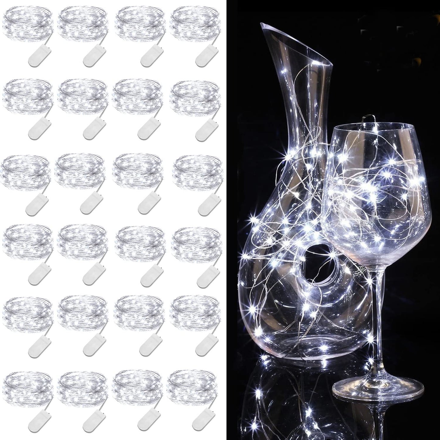 Rynx | Ledikon 24 Pack Cool White Fairy Lights Battery Powered 3.3Ft 20 Led Twinkling Lights, Waterproof Mini String Lights For Wedding Party Crafts Mason Jars Decor