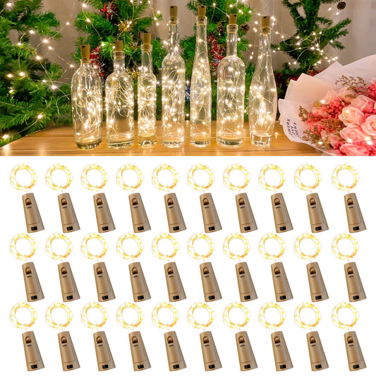Rynx | Etinga 30 Pack Wine Bottle Light With Cork, 20 Leds, 6.6 Ft, Fe Mini String Lights For Diy Jar Halloween, Christmas, Party Decoration, Wedding Listing (30 Pack, Warm White)