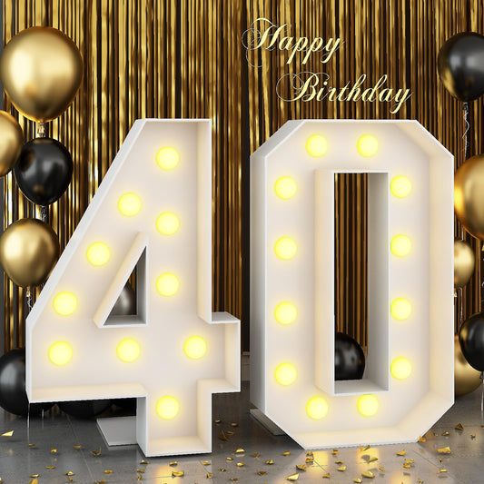Rynx | 4Ft Light Up Tall 40 Large Tall With Lights Bulbs White Marquee Frame For Men Women 40th Anniversary Party Decorations Pre-Cut Mosaic Cardboard Giant Cut-Out Thick Foam Board Sign