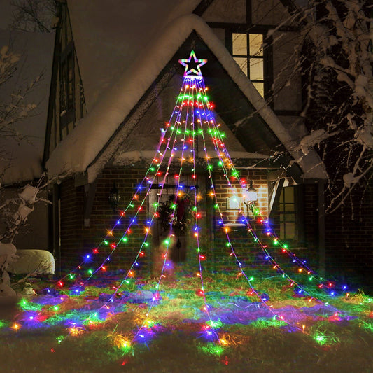 Rynx | Toodour Outdoor Christmas Decorations Star Lamps, 317 Led 10Ft X 9 Illuminated Trees With 12" Top Star, 8 Light Settings Outdoor Christmas Lighting For Garden Holiday Decor (Multicolored)