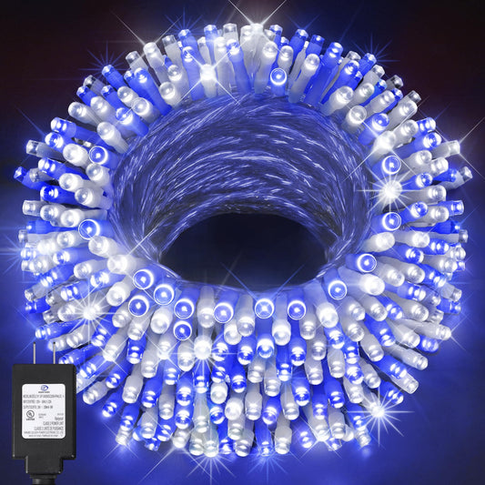 Rynx | Knonew Outdoor Christmas Lights 500 Led 197Ft Light Chains 8 Modes & Memory Fairy Lights Plugged In Waterproof Led Light Chains For Christmas Garden Three Wedding Party (Blue And White)