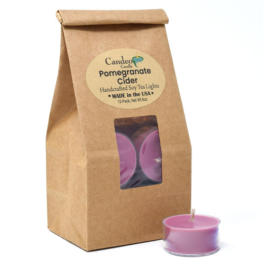 Rynx | Pomegranate Cider Scent - 12 Pack - Fragrant Tealight Candles - Soy Wax Beeswax Blend - Handmade In USA - Candeo Candles - Fall Scents