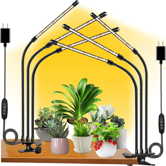 Rynx | Growth light for indoor plants, Frgrow LED plant growth light, 3000K/5000K/660Nm full spectrum plant growth lamps, clip-on plant lamp with white red LEDs, timer setting, UL listed adapter 3 heads 2 pack