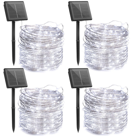 Rynx | Extra-long Solar Energy Light String Outdoor, 4 Packs Each 72Ft 200Led Solar Energy Fairy Lights With 8 Lighting Modes, Waterproof Copper Wire Lights For Christmas Garden Patio Tree Wedding Party Decor (Clear White)