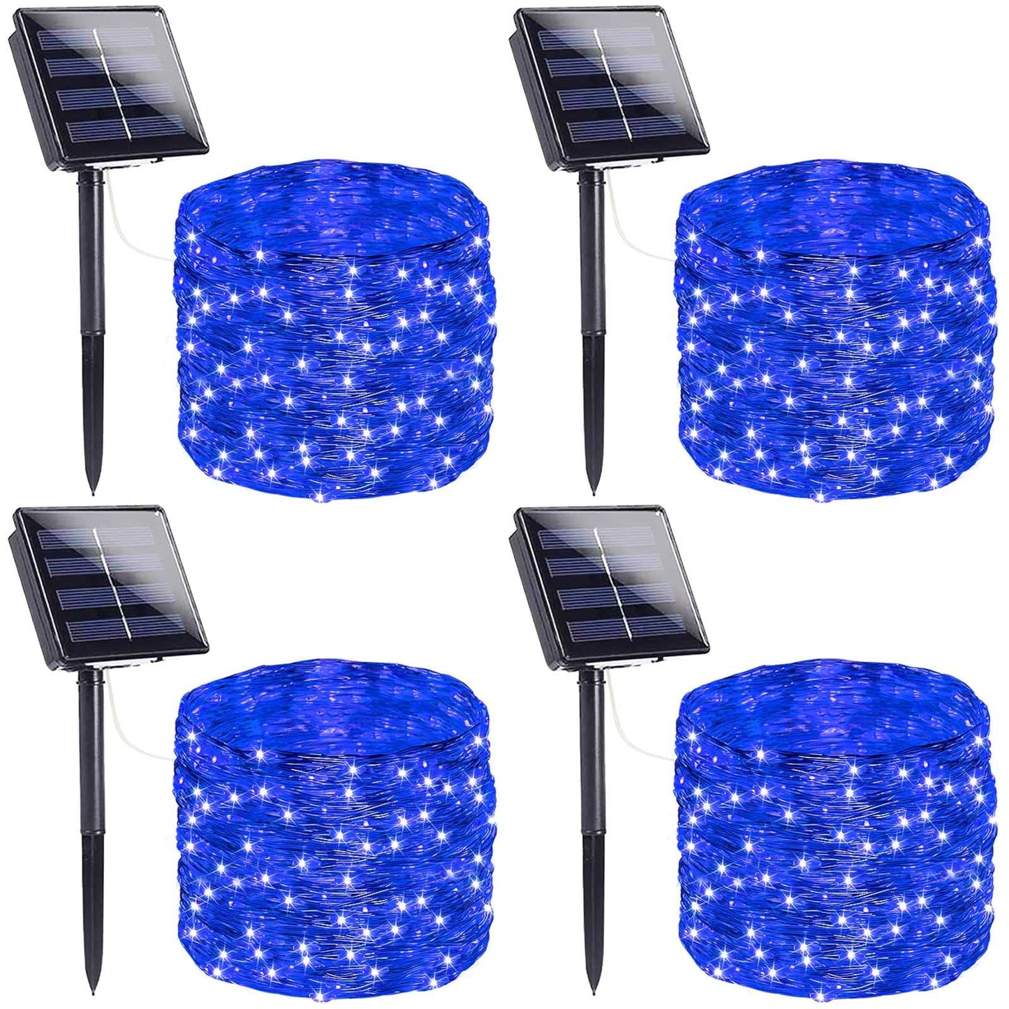 Rynx | Extra-long solar string lights outdoor, 4-pack 400 LED solar Christmas lights, waterproof copper wire 8 modes flashing fairy lights for Christmas tree garden party wedding Christmas decoration (Blue)