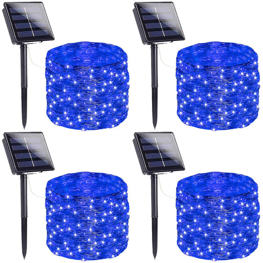 Rynx | Extra-long solar string lights outdoor, 4-pack 400 LED solar Christmas lights, waterproof copper wire 8 modes flashing fairy lights for Christmas tree garden party wedding Christmas decoration (Blue)