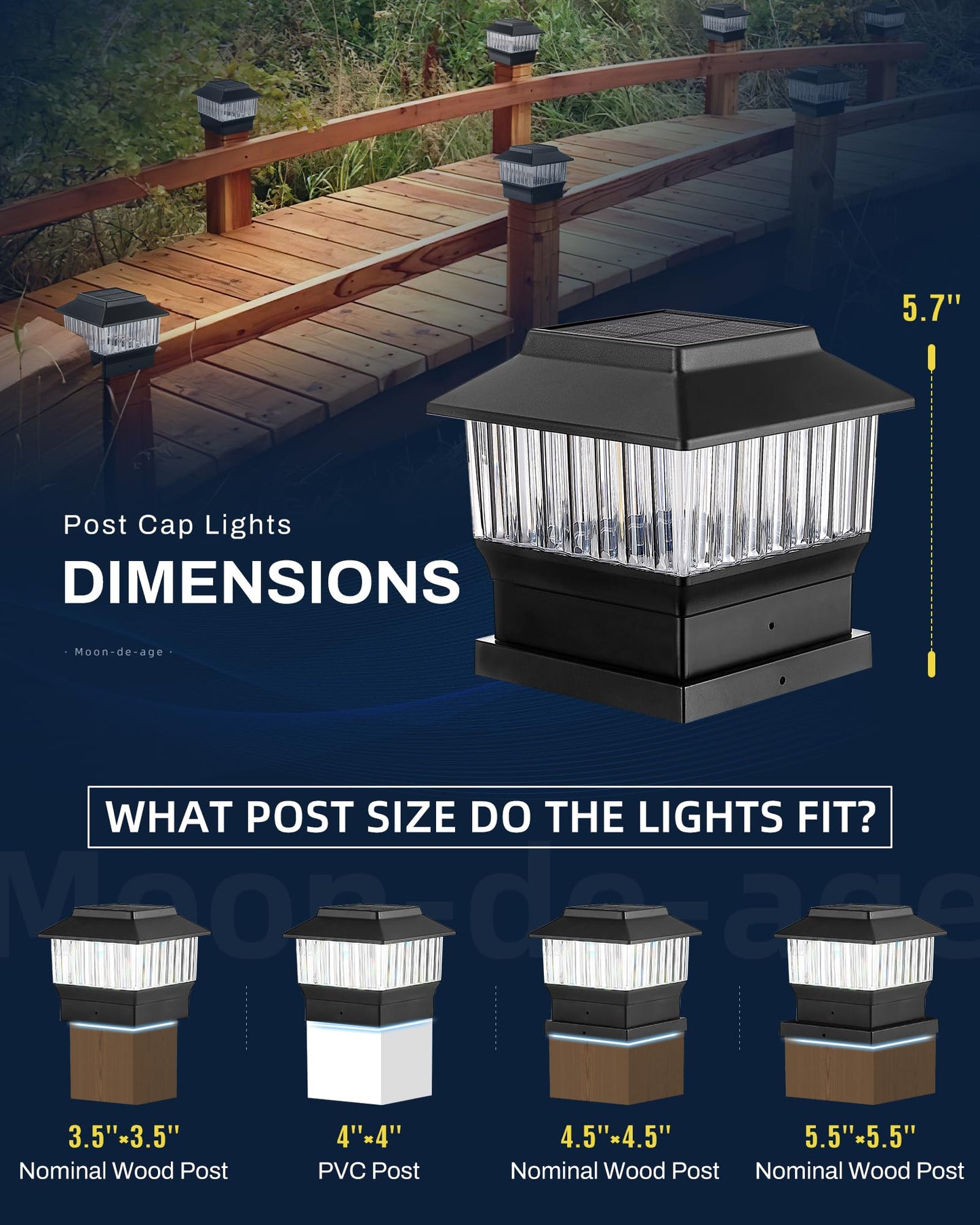 Rynx | Moon-De-Age Rgbw Solar Post Cap Lights, 50 Lumen, 4 Pack for Fence & Garden - Black