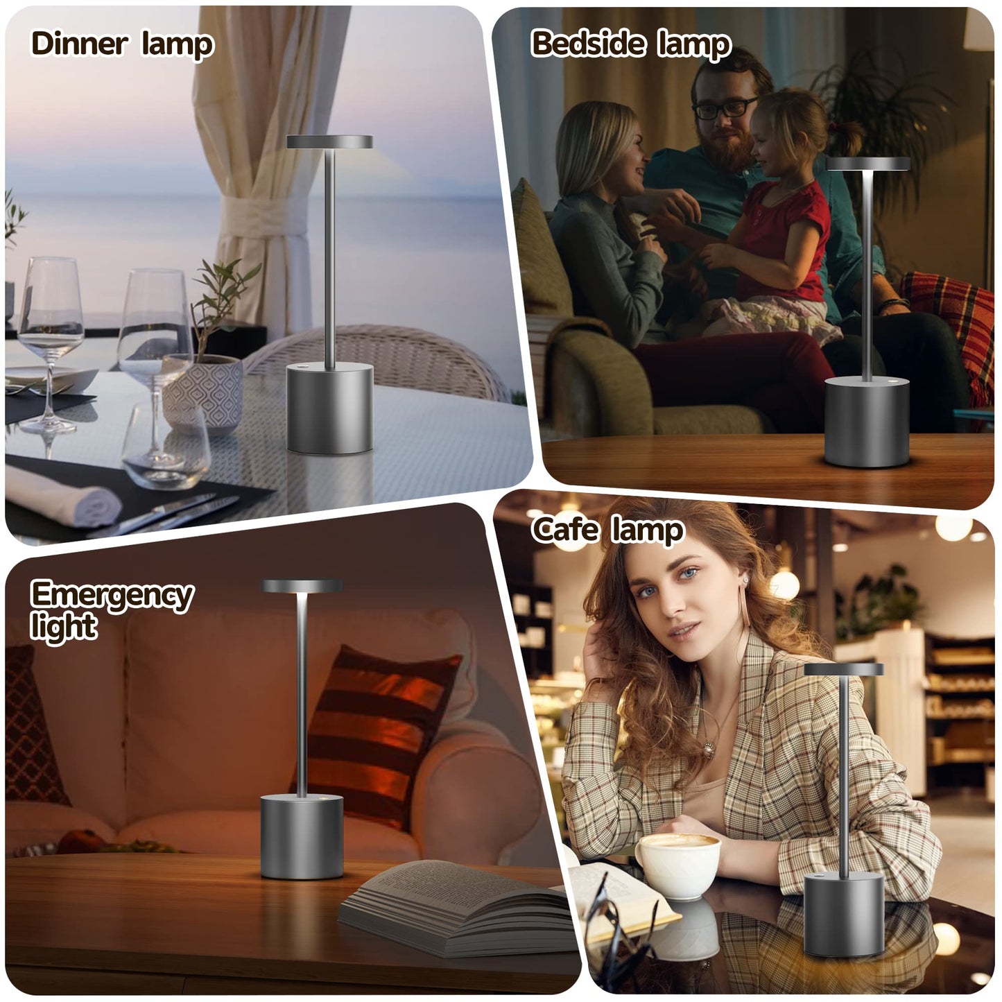 Rynx | Yiben 2Pack Wireless Table Lamp - Rechargeable Led, 5000Mah, 3 Brightness Levels, Gray