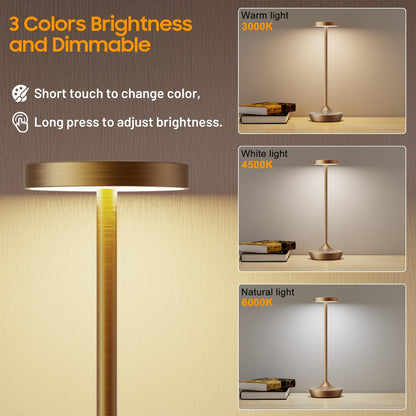 Rynx | Sikevht 2 Pack Wireless LED Table Lamps, 3-Color Dimming, Waterproof, Battery-Powered, Bronze