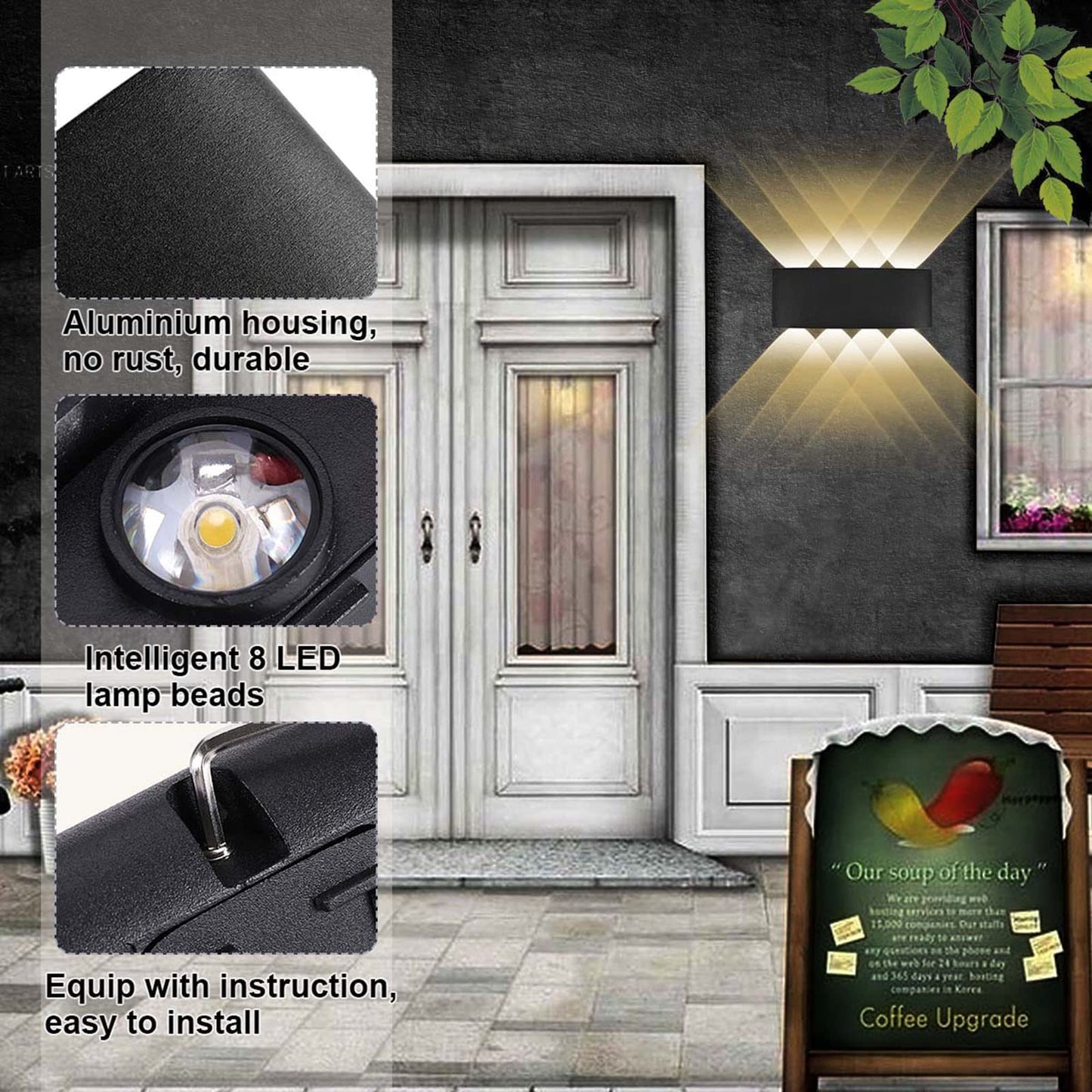 Rynx | Kawell 8W Waterproof Led Wall Lamp, Modern Aluminum Wall Light For Indoor/Outdoor, Black 3000K
