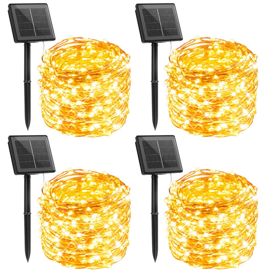 Rynx | Minetom Solar String Lights, 4 Packs Total 132Ft 400 Led Solar Fairy Lights, Waterproof Solar Lights For Outdoor Patio Garden Tree Wedding Christmas, Warm White