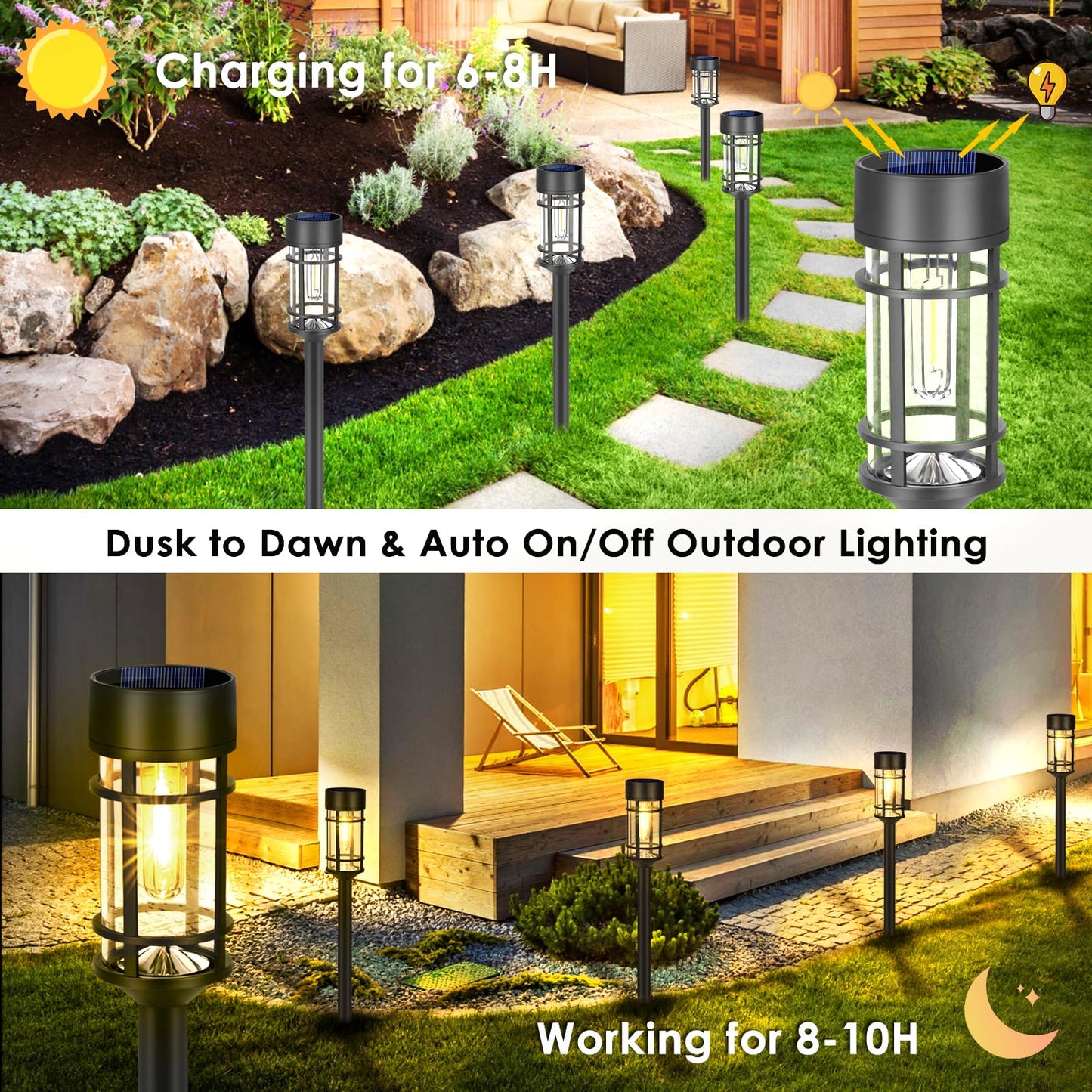 Rynx | Mancra 8-pack solar path lights - waterproof LED garden lights for garden and driveway, 3000K