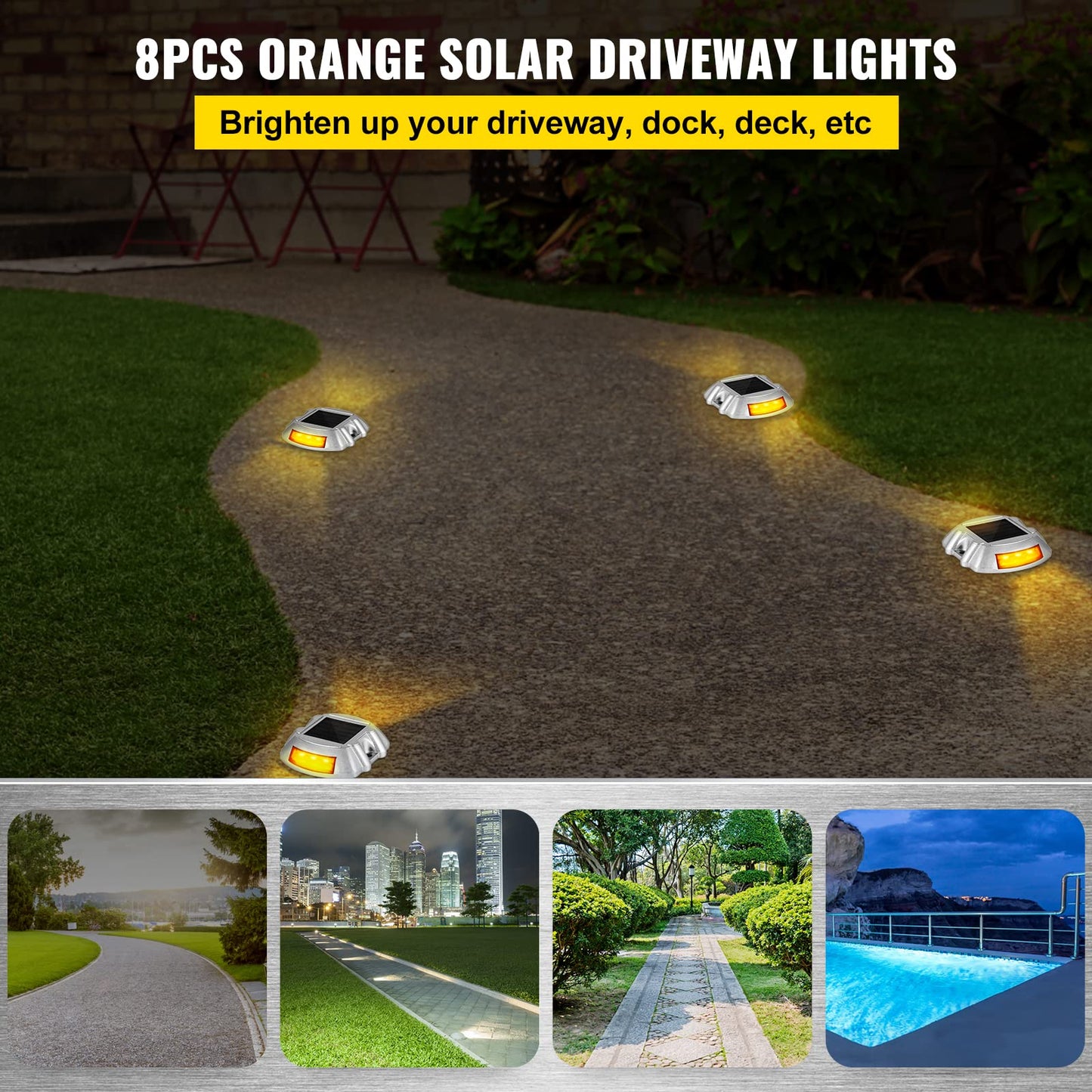 Rynx | Happybuy 8-Pack Solar-powered Lights, Clear Orange, Waterproof Led Boat Places for Garden Paths