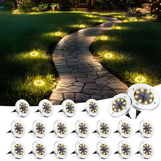 Rynx | Solpex 20 Pack Solar Lights for Ground, Waterproof Warm White Landscape Lighting for Path & Patio