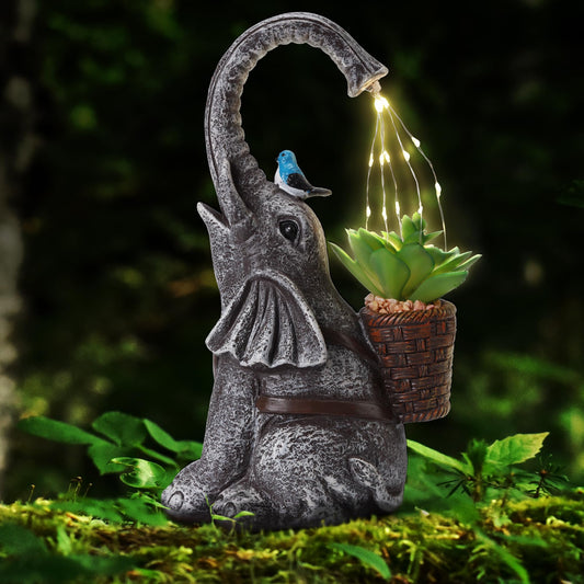 Rynx | Fhwty Sun Elephant Watering Effect Led Light Garden Statue, Outdoor Garden Decor For Lawn, Balcony, Garden, Gifts For Mom, Grandmother