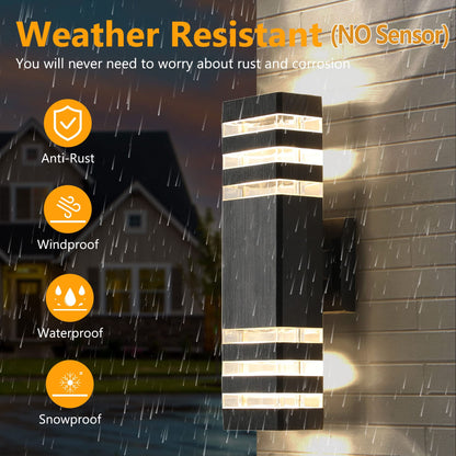 Rynx | Tewei 3-layer black outdoor wall lamp, Ip65 waterproof lamp, warm white 3000K, 2 pack