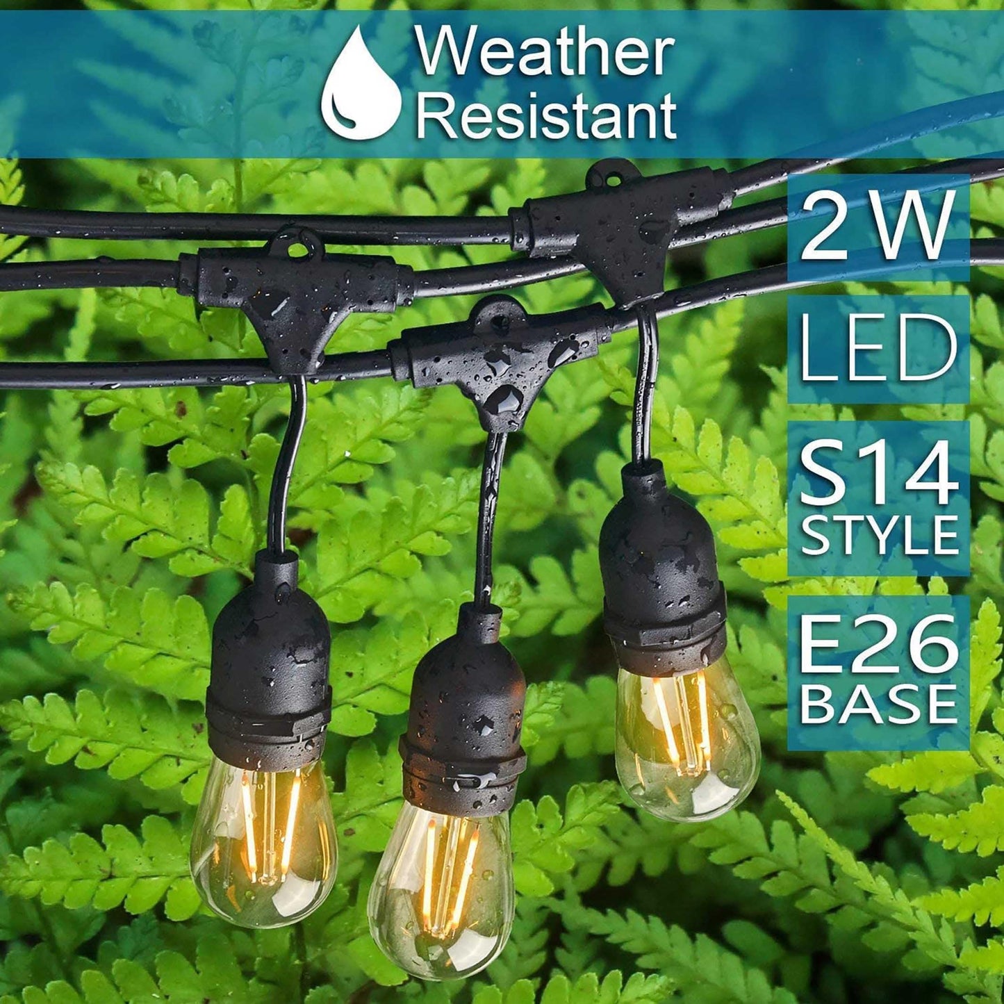 Rynx | Banord 96Ft Outdoor String Lights, 30 Dimmable Shatterproof Led Bulbs, Warm White, Waterproof