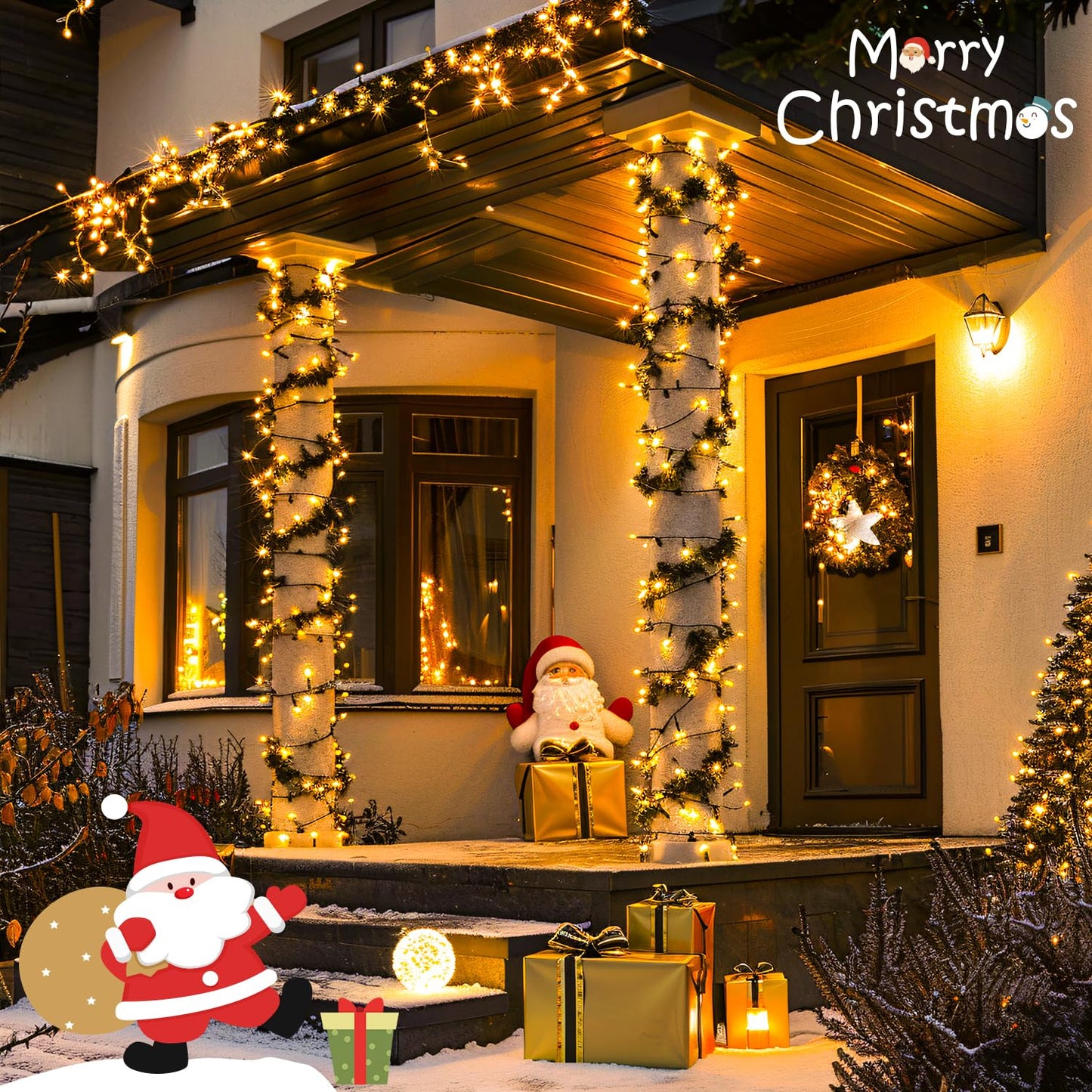 Rynx | Jmexsuss 33Ft Battery Powered Christmas Lights, 100 Led Warm White, 2 Pack, Waterproof Decor