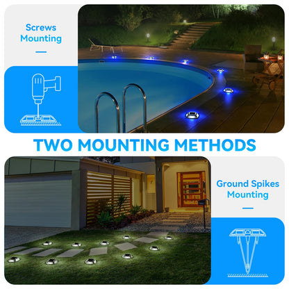 Rynx | Agptek 4 Pack Solar Driveway Lights - Waterproof Led Dock Markers, Blue & White For Path, Garden
