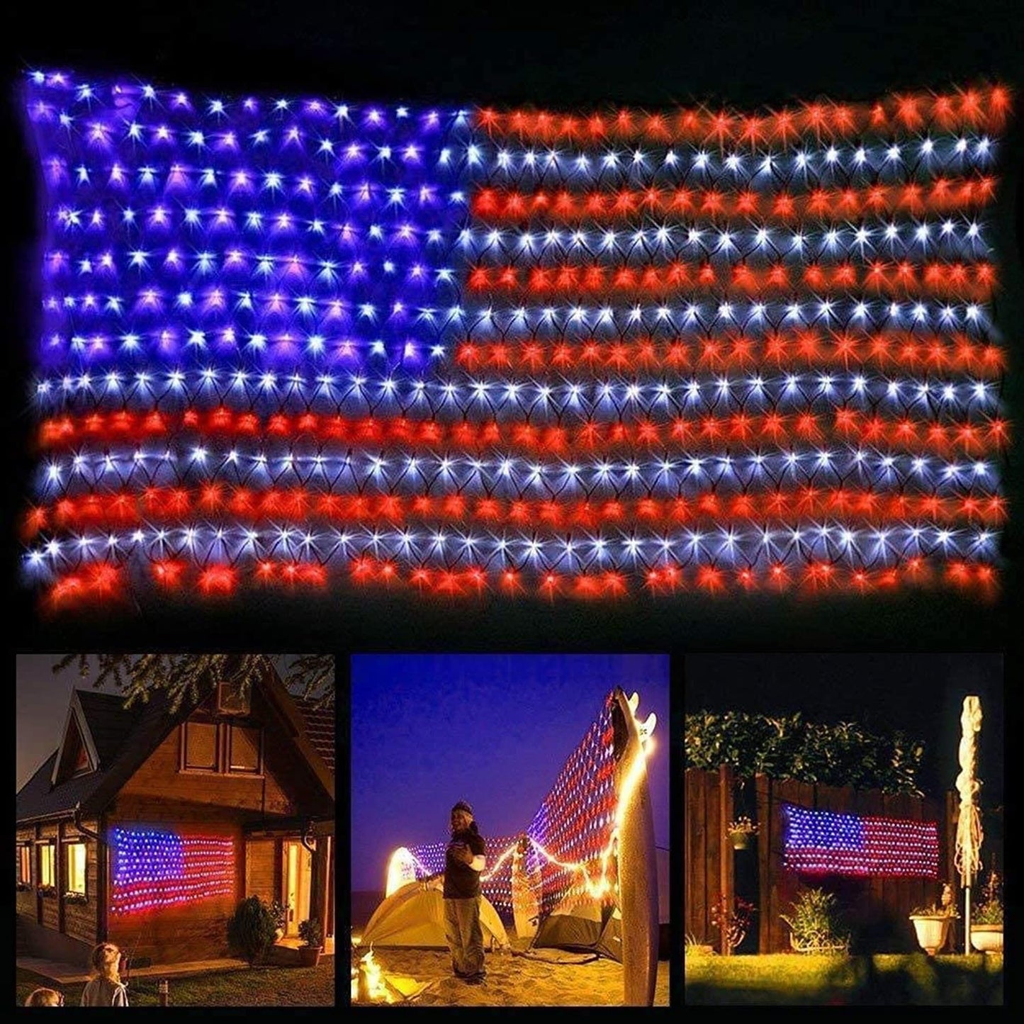 Rynx | Mzd8391 American Flag Lights 420 Super Bright LEDs, Waterproof LED US Flags Light For 4th Of July Decorations, Memorial Day, Independence Day, Garden, Lawn, Holiday, Party, Christmas Decorations