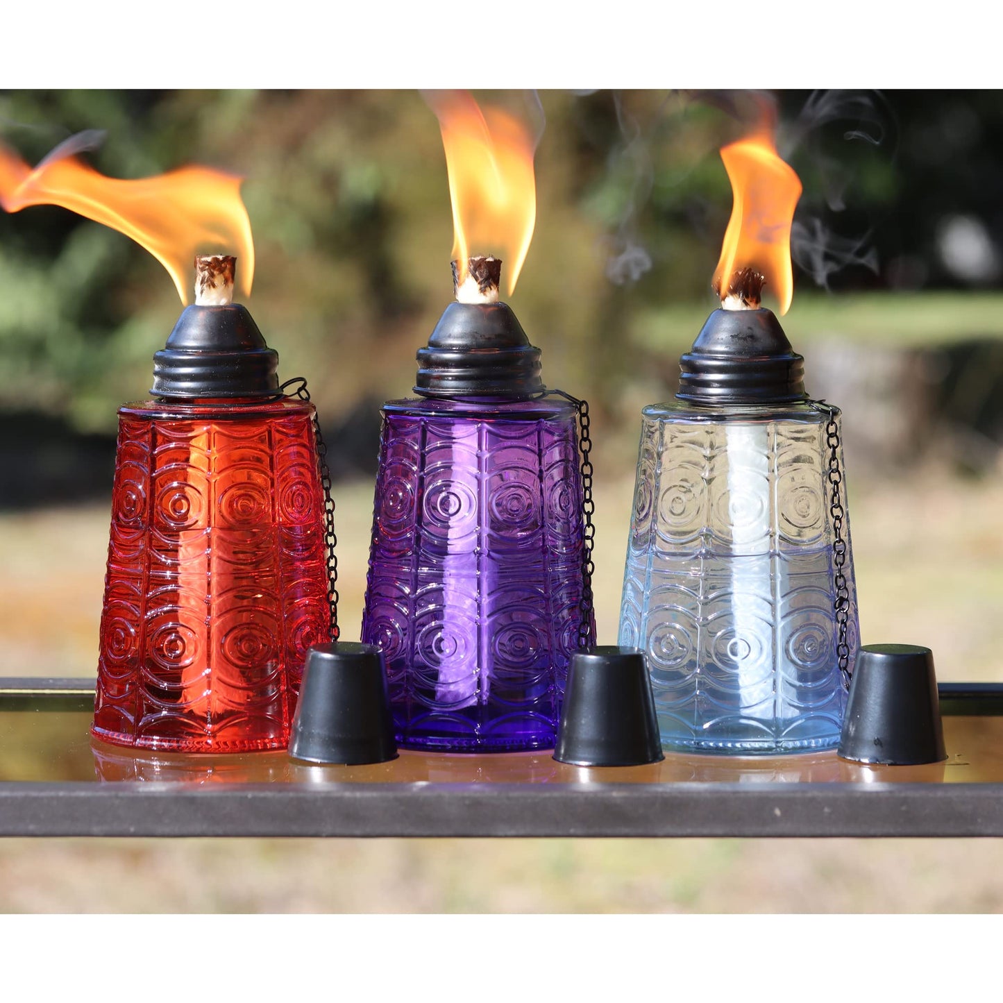 Rynx | Seraphic Citronella Oil Lamp Torch Set With 6 - Glass Table Lights For Terrace & Garden