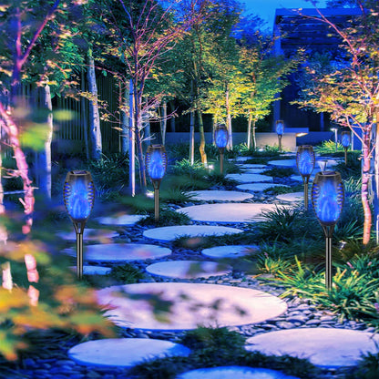 Rynx | Cocomox 12 Pack Outdoor Solar Lights - Blue Flaming Flame Tiki Torches For Garden Path