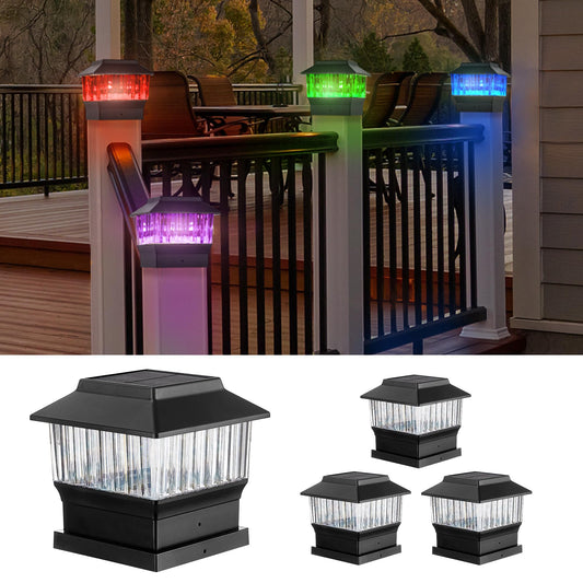 Rynx | Moon-De-Age Rgbw Solar Post Cap Lights, 50 Lumen, 4 Pack for Fence & Garden - Black