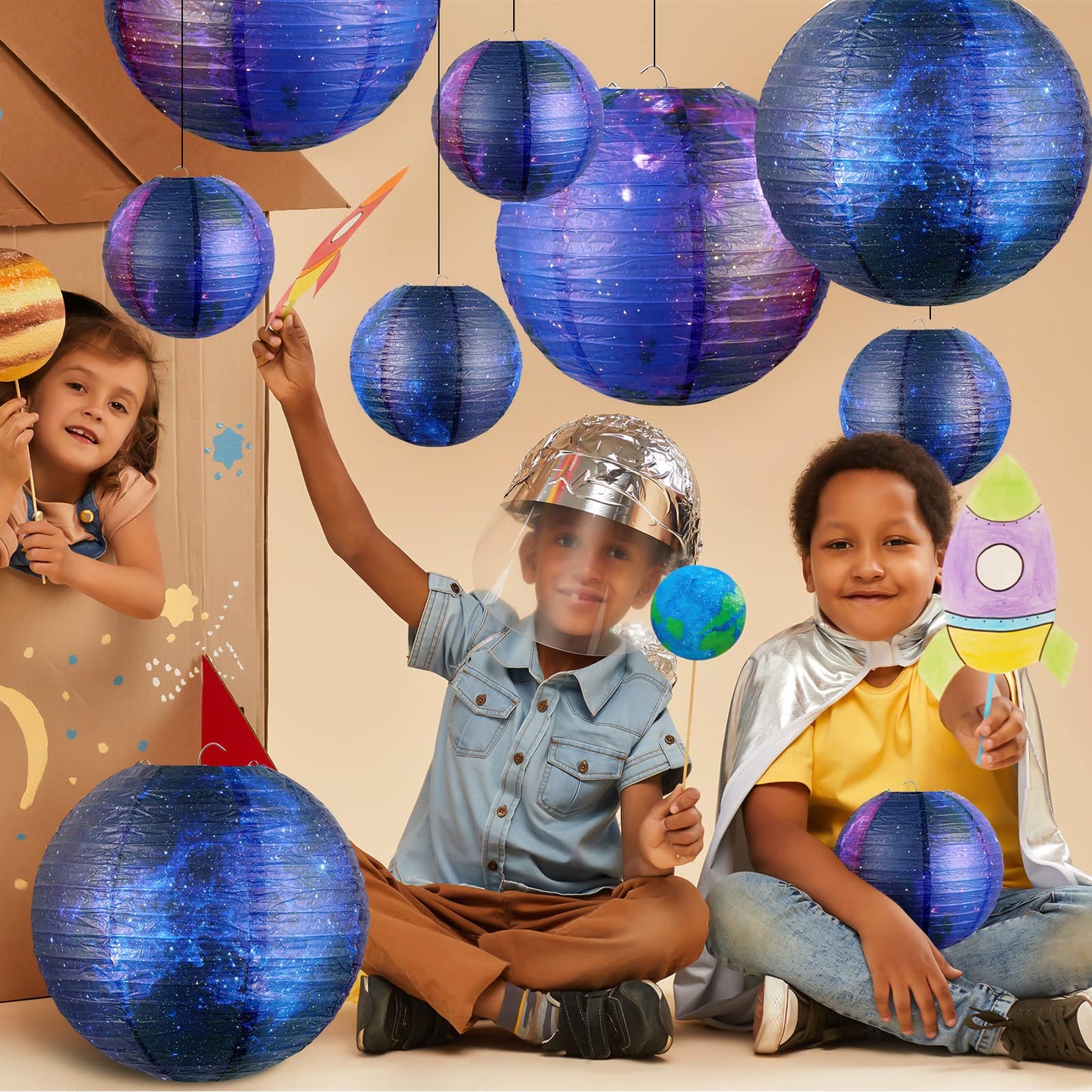 Rynx | Hortsun Galaxy Print Paper Lanterns - 10 Pack, Space Theme, 12&quot;/6&quot; Hanging Decor For Parties