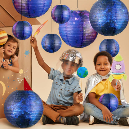 Rynx | Hortsun Galaxy Print Paper Lanterns - 10 Pack, Space Theme, 12&quot;/6&quot; Hanging Decor For Parties