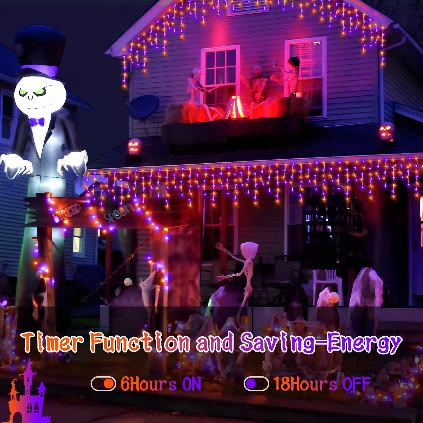 Rynx | Knonew 33Ft 400 Led Orange Purple Halloween String Lights, 8 Modes, Timer, Connectable Decor