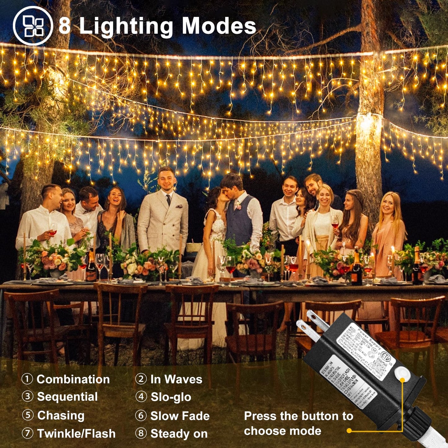 Rynx | Nielfoi 33Ft 400 Led Warm White Outdoor Christmas Lighting Waterproof, 8 Modes Timer