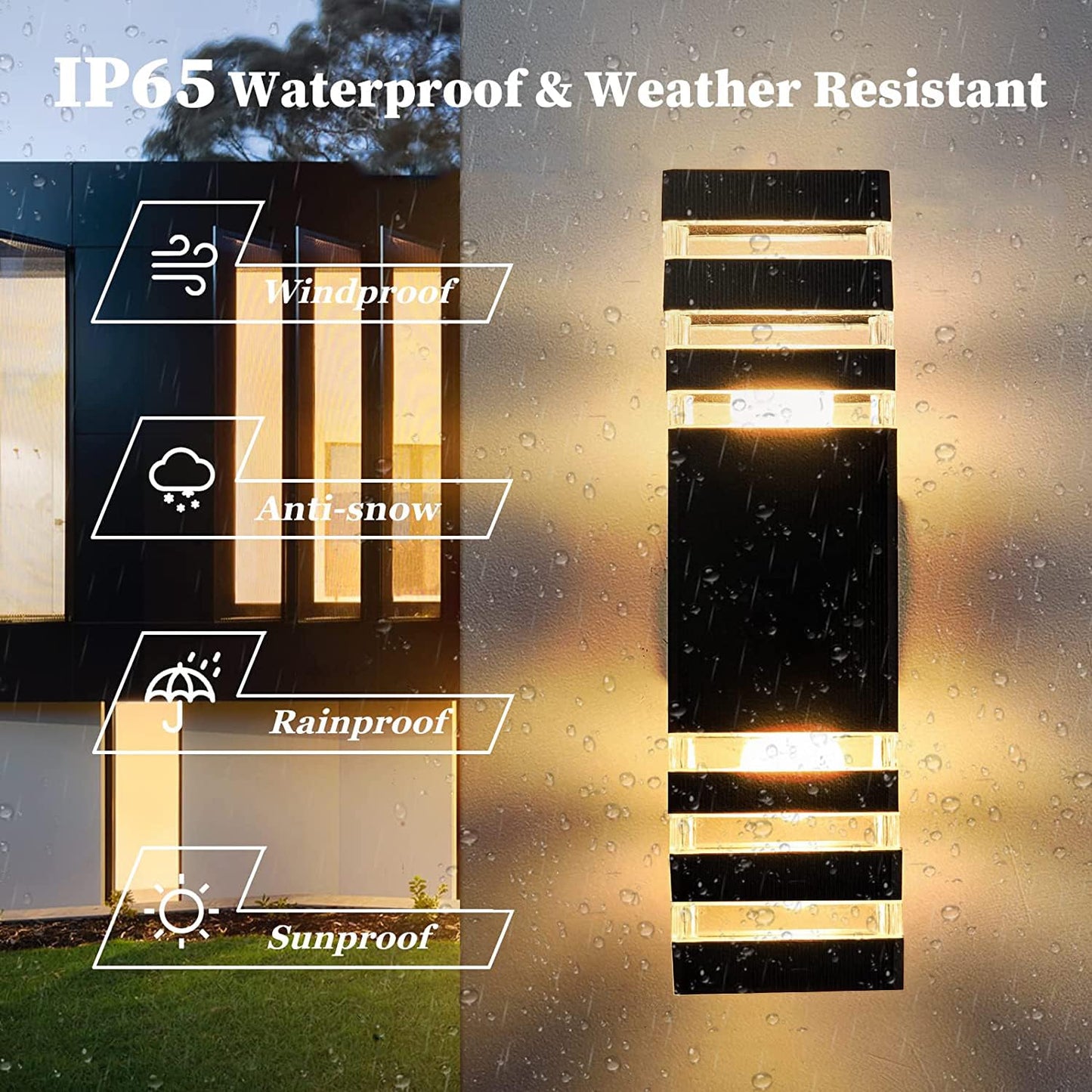 Rynx | Tuord 2Pack 15" LED Wall Lamps, 4000K Waterproof Aluminum Outdoor Lights For Outdoor Use
