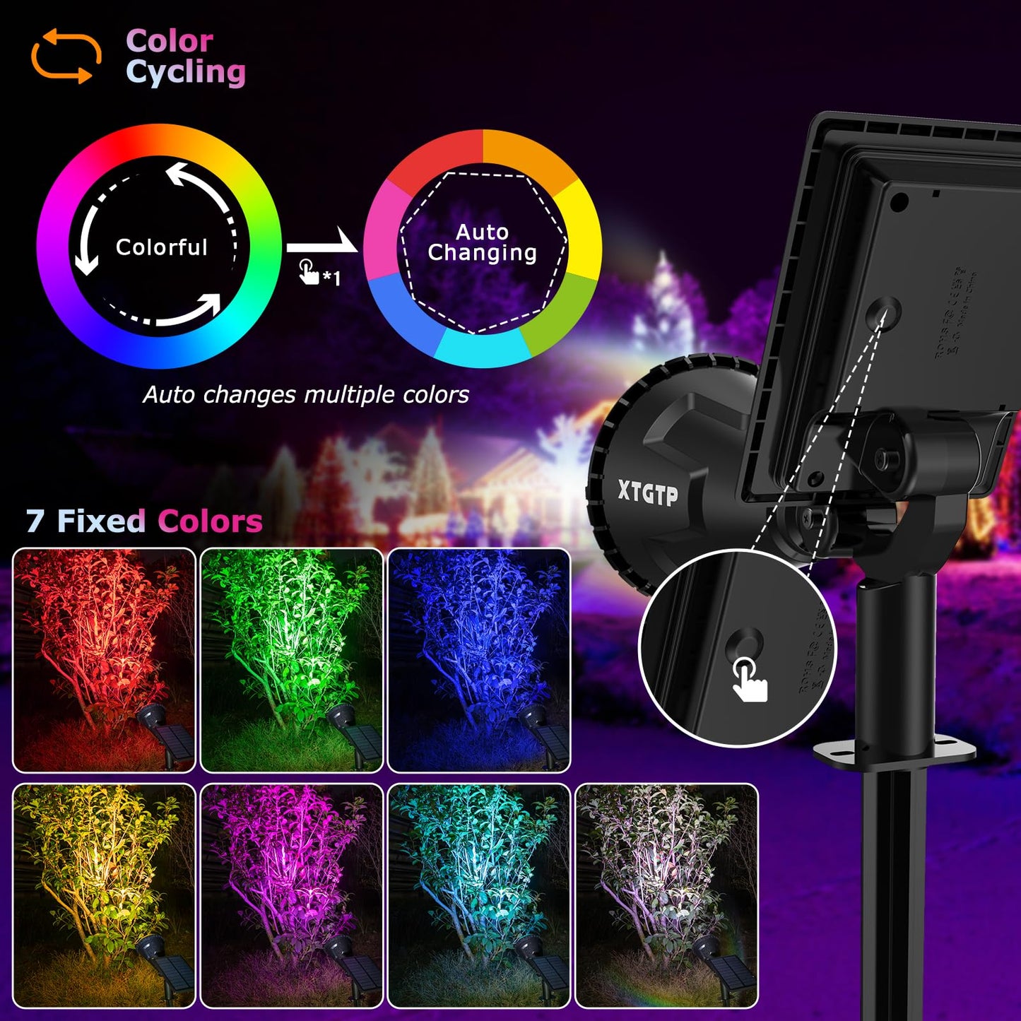 Rynx | Xtgtp Solar Spotlights, Color Changing, 180° Adjustable, Ip67 Waterproof, 4 Pack For Garden & Pool