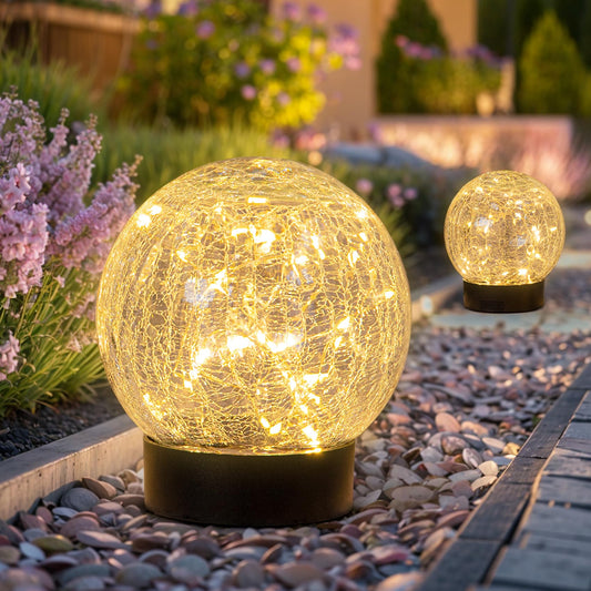 Rynx | Beautyard Solar Globe Lights Outdoor Large Garden Decor Usb Charged 4.72'' Diameter 40Led 1000Mah Solar Lamps Cracked Glass Glow