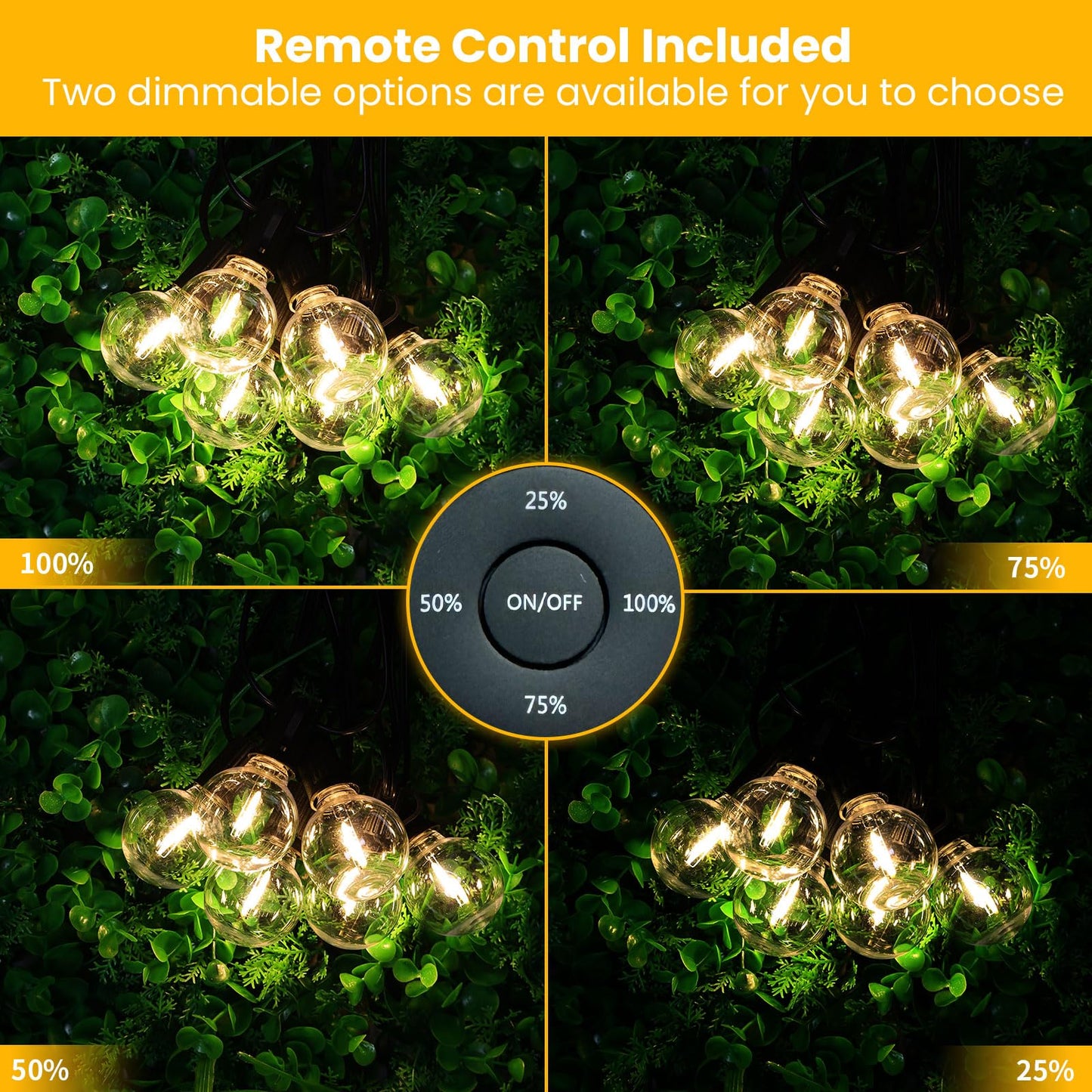 Rynx | Yuusei 25Ft Dimmable Led Outdoor String Lights With Remote & 12 Shatterproof Bulbs, Black