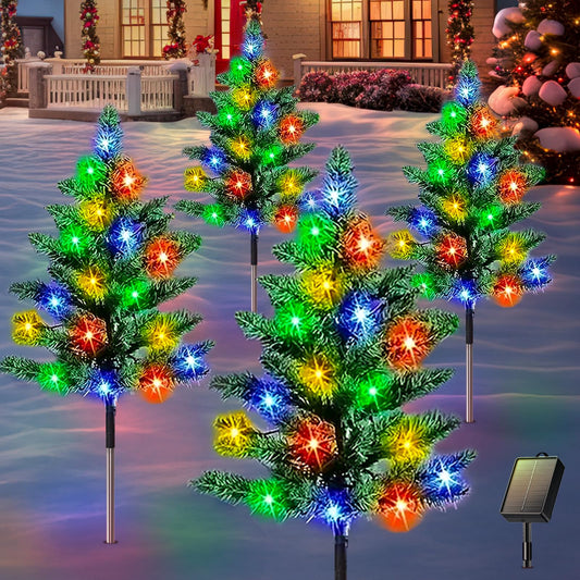 Rynx | Christmas tree for outdoor decorations, 4-pack 80 LED solar lights waterproof outdoor 30-inch Christmas tree for garden, 8 lights