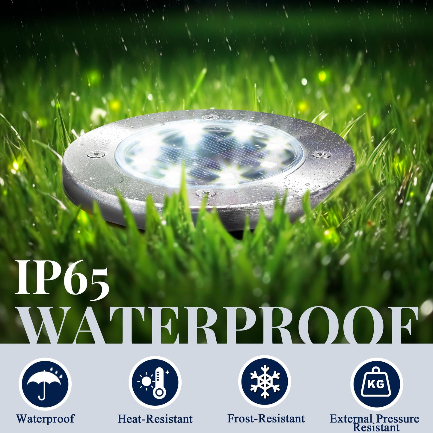 Rynx | Solpex 12 Pack Solar Lights, Waterproof 8 LED Disk Lights for Garden, Lawn, Pathway, White