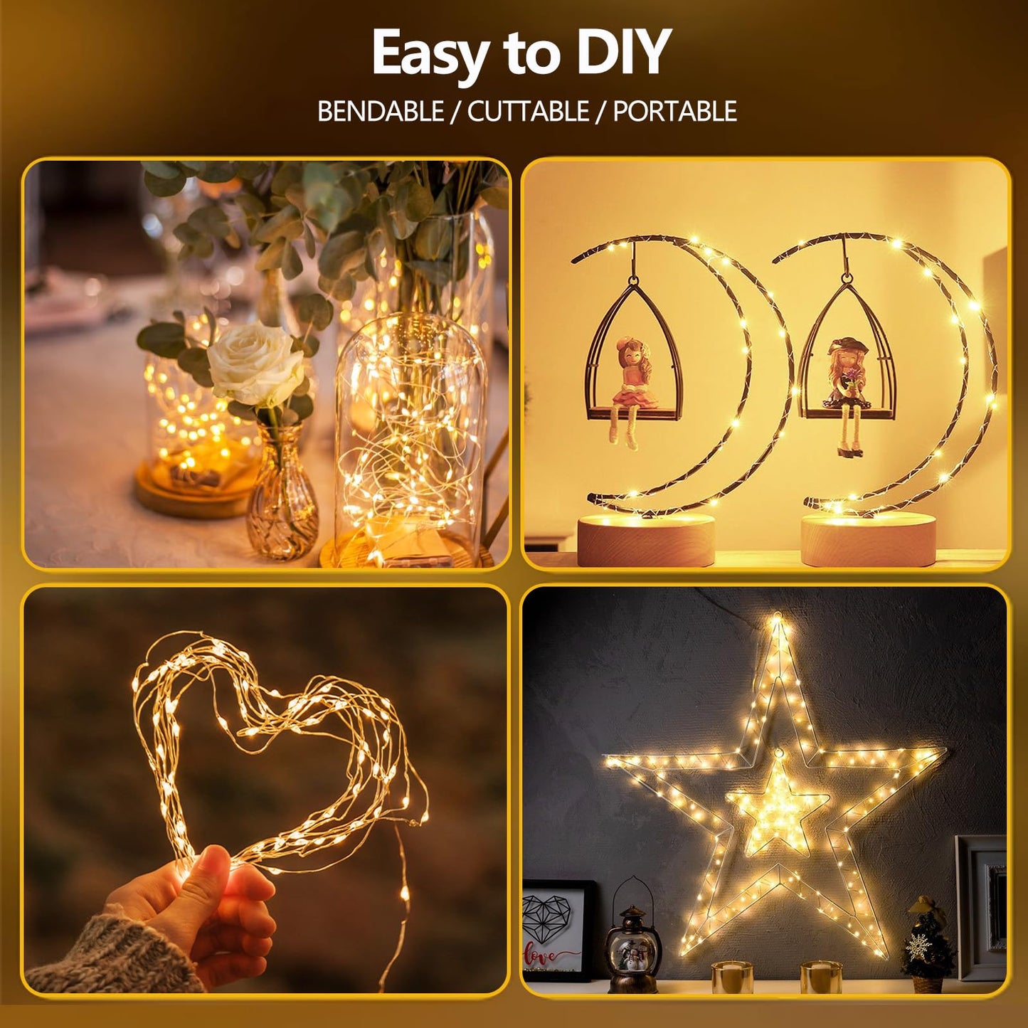 Rynx | Exf 8-Pack 50 LED Warm White Fairy Lights, Battery Powered, Waterproof, Timer, Indoor/Outdoor