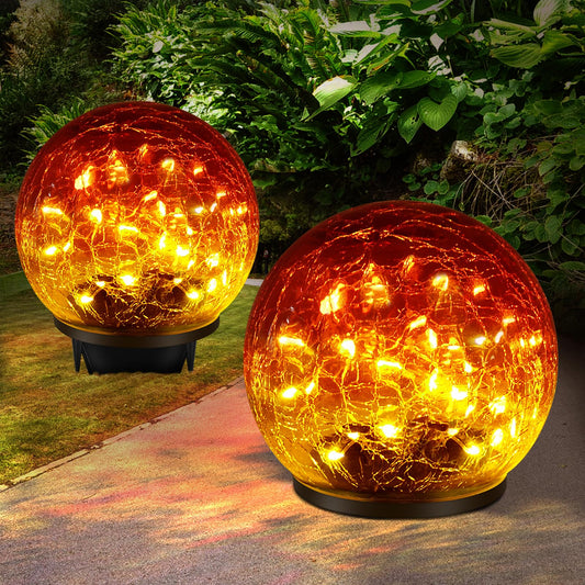 Rynx | Keevvon 2 Pack Garden Solar Lights Outdoor Decorative, 60 Led Gradient Red Crushed Glass Solar Globe Light, Upgraded Waterproof Ball Light For Patio Pathway Christmas Outdoor Decor, 4.73"