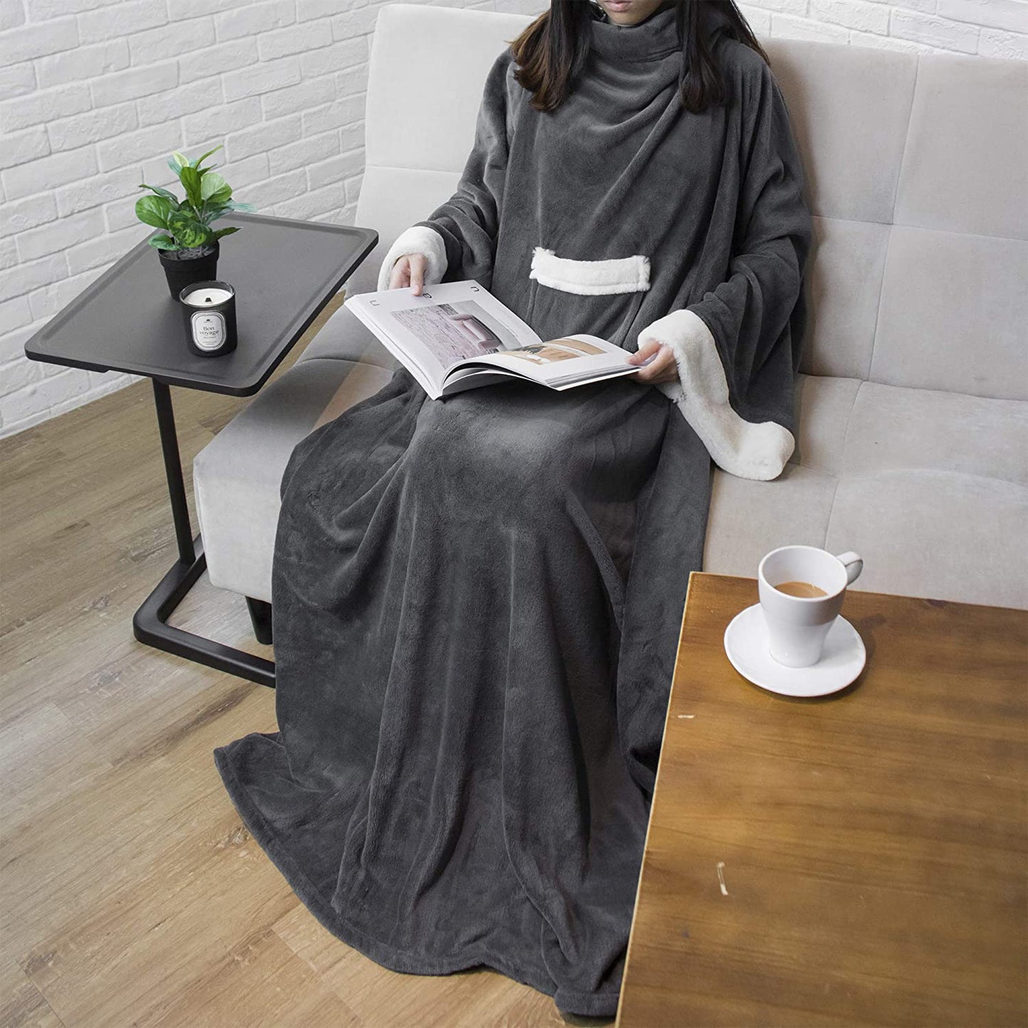 Rynx | Deluxe Cozy Sherpa or Fleece Adult Portable 70" Blanket with Sleeves for Men & Women
