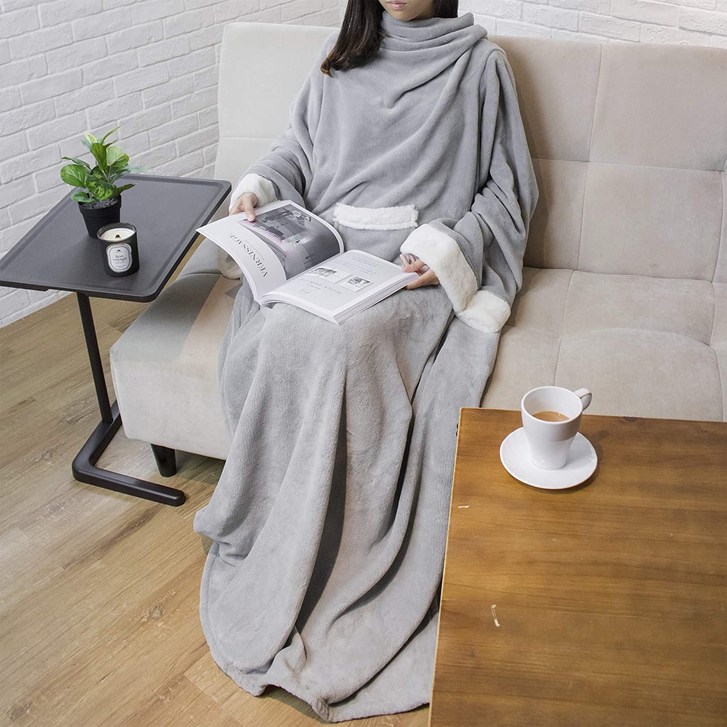 Rynx | Deluxe Cozy Sherpa or Fleece Adult Portable 70" Blanket with Sleeves for Men & Women