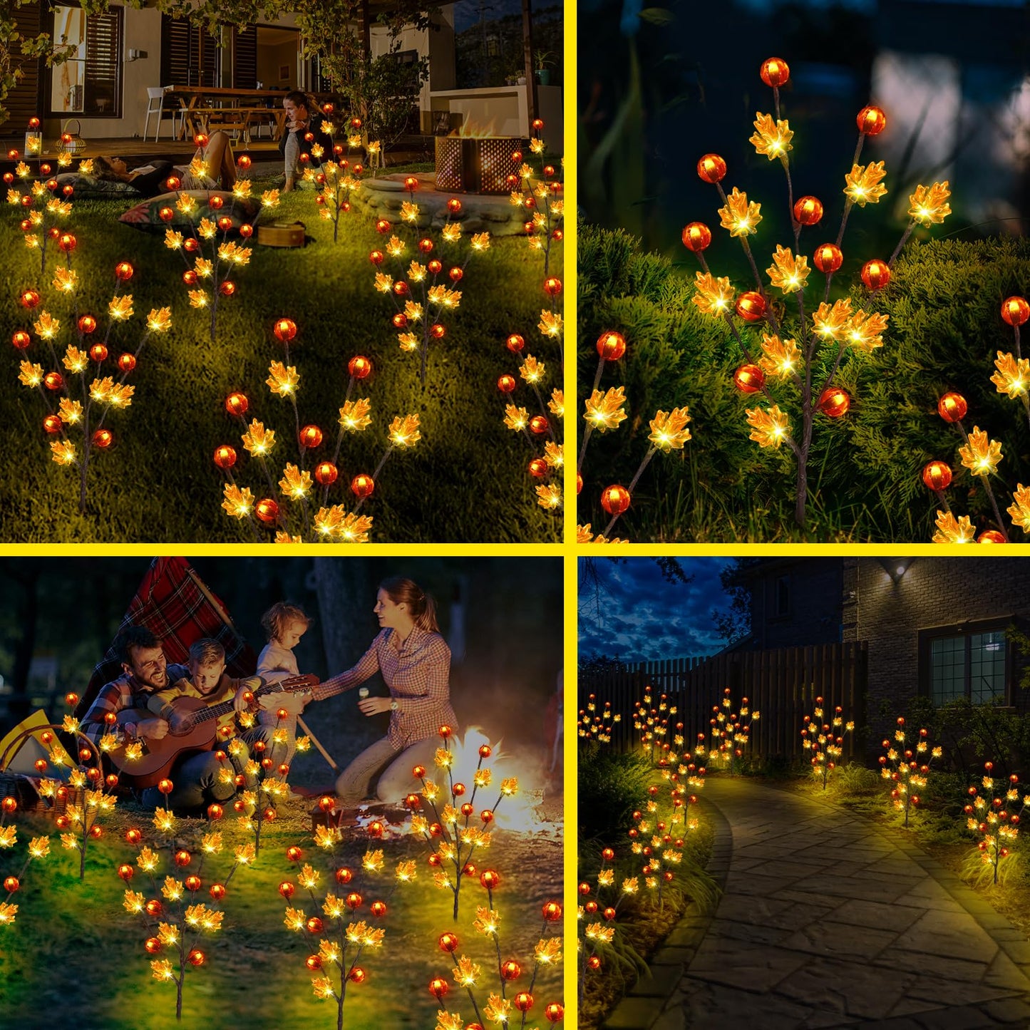 Rynx | Behiller Autumn Jewelry Solar Garden Lighting - 4 Pack 80Led Pumpkin & Maple Leaf For Roof Party