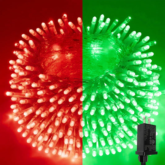 Rynx | Red to green color changing light strings, 200LED Christmas light strings for outdoor and indoor, 11 mode Christmas tree lights clear wire fairy lights with memory and remote control and timer for St. Patrick's Day